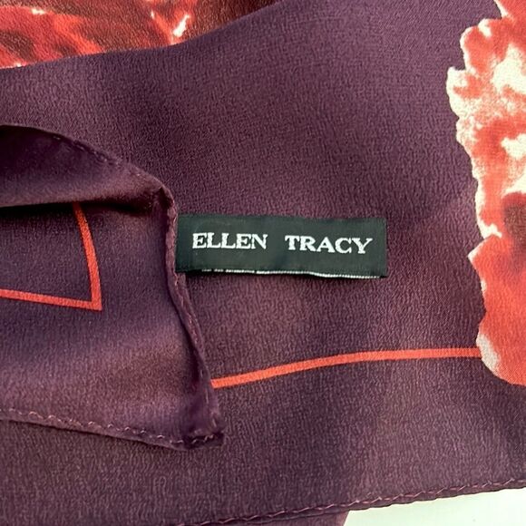 Ellen Tracy Silk Scarf Plum Color Poppy Flowers Print - Picture 10 of 11